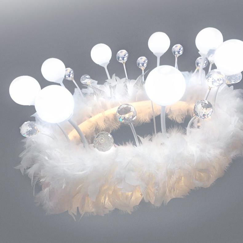 Candelabro LED con decoración de plumas y anillo acrílico creativo contemporáneo para sala de estar 