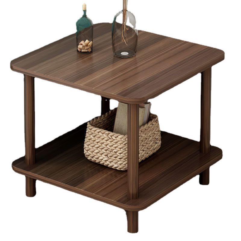 Traditioneller japanischer quadratischer Massivholz-Beistelltisch mit 2 Ebenen für das Wohnzimmer 