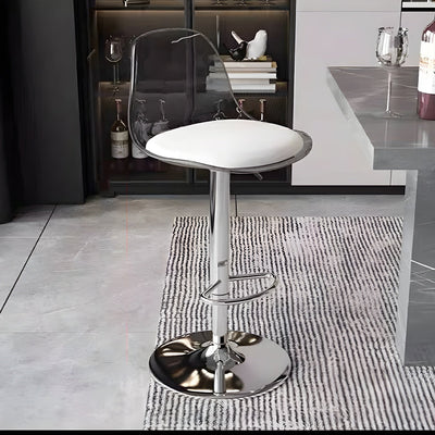 Tabouret de bar pivotant réglable contemporain scandinave avec base en métal incurvée en acrylique, dossier et repose-pieds pour la cuisine 