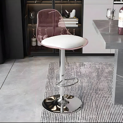 Tabouret de bar pivotant réglable contemporain scandinave avec base en métal incurvée en acrylique, dossier et repose-pieds pour la cuisine 