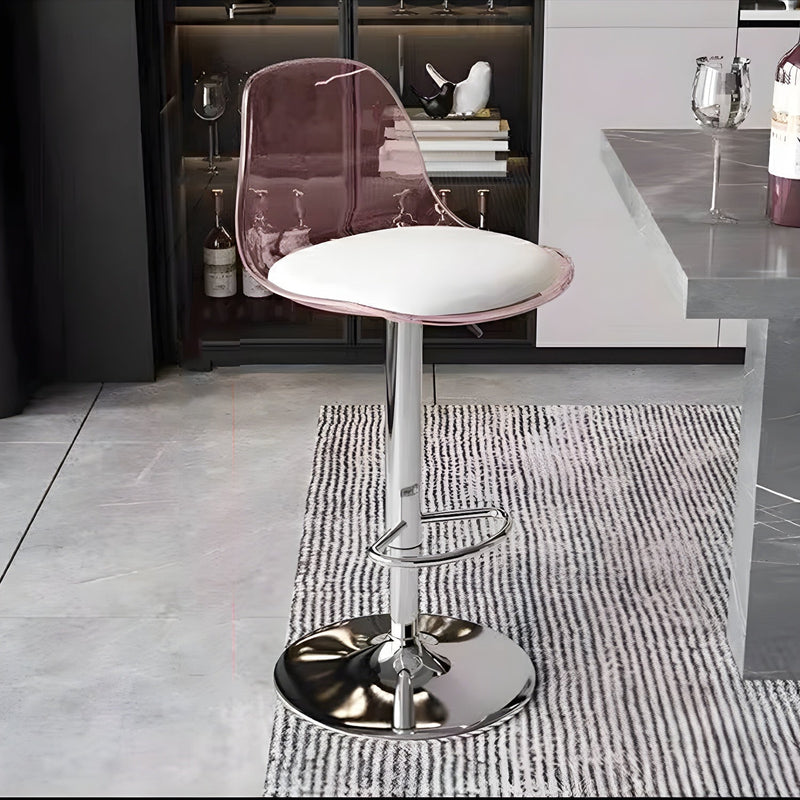 Tabouret de bar pivotant réglable contemporain scandinave avec base en métal incurvée en acrylique, dossier et repose-pieds pour la cuisine 