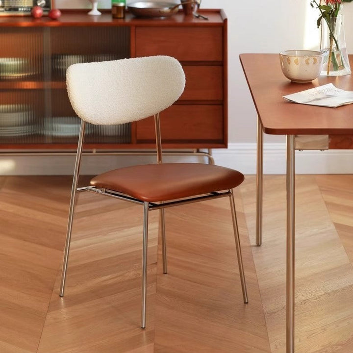 Chaise de salle à manger contemporaine scandinave en cuir PU avec dossier en laine d&