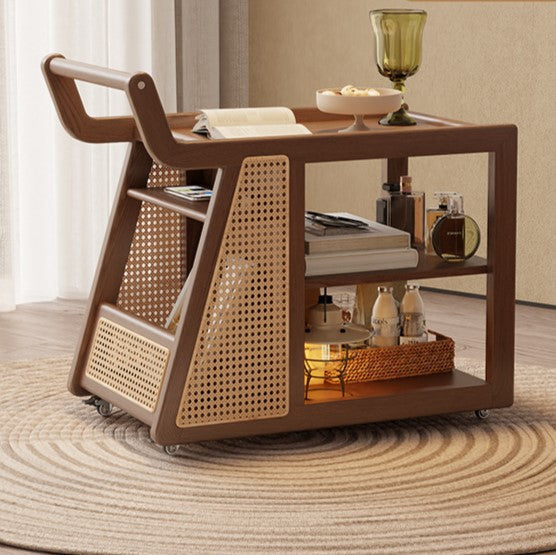 Zeitgenössischer Retro Massivholz Beweglicher Multifunktionaler Lagerung Beistelltisch 3-stufig Für Wohnzimmer 