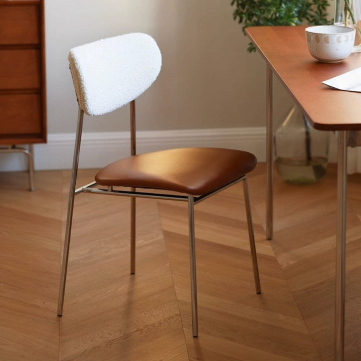Chaise de salle à manger contemporaine scandinave en cuir PU avec dossier en laine d&