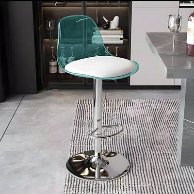 Tabouret de bar pivotant réglable contemporain scandinave avec base en métal incurvée en acrylique, dossier et repose-pieds pour la cuisine 