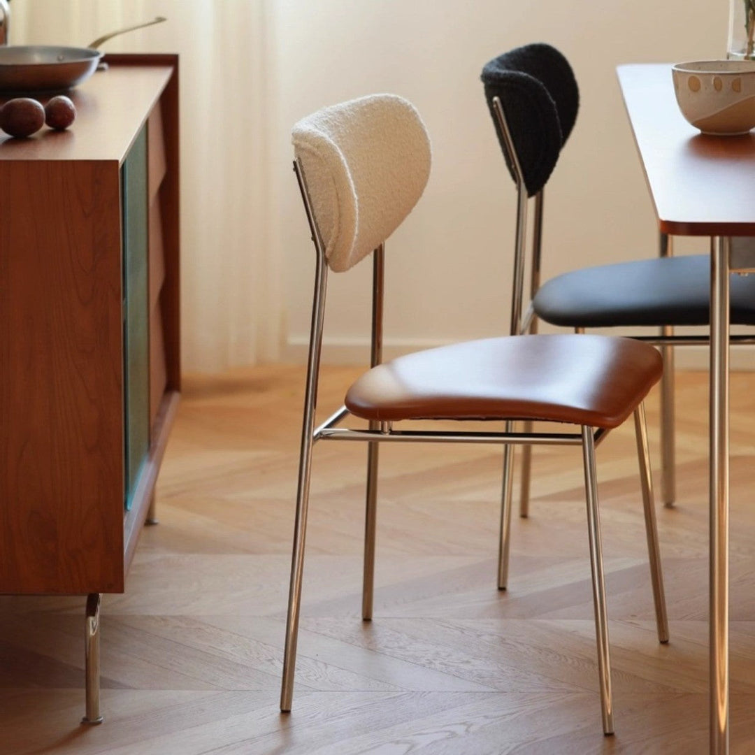 Chaise de salle à manger contemporaine scandinave en cuir PU avec dossier en laine d&