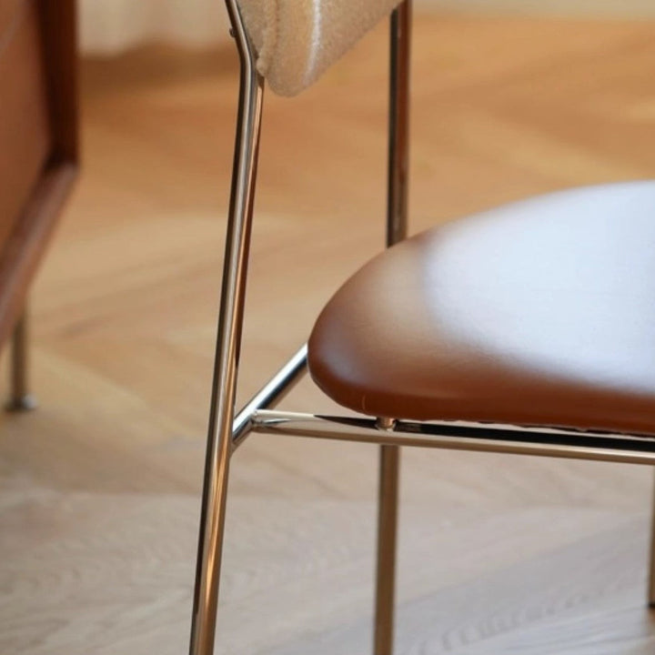 Chaise de salle à manger contemporaine scandinave en cuir PU avec dossier en laine d&