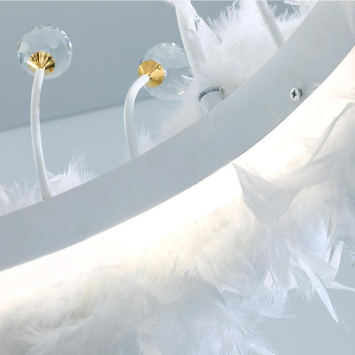 Candelabro LED con decoración de plumas y anillo acrílico creativo contemporáneo para sala de estar 