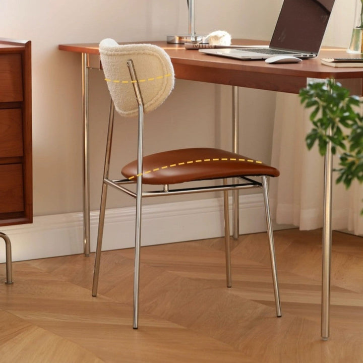 Chaise de salle à manger contemporaine scandinave en cuir PU avec dossier en laine d&