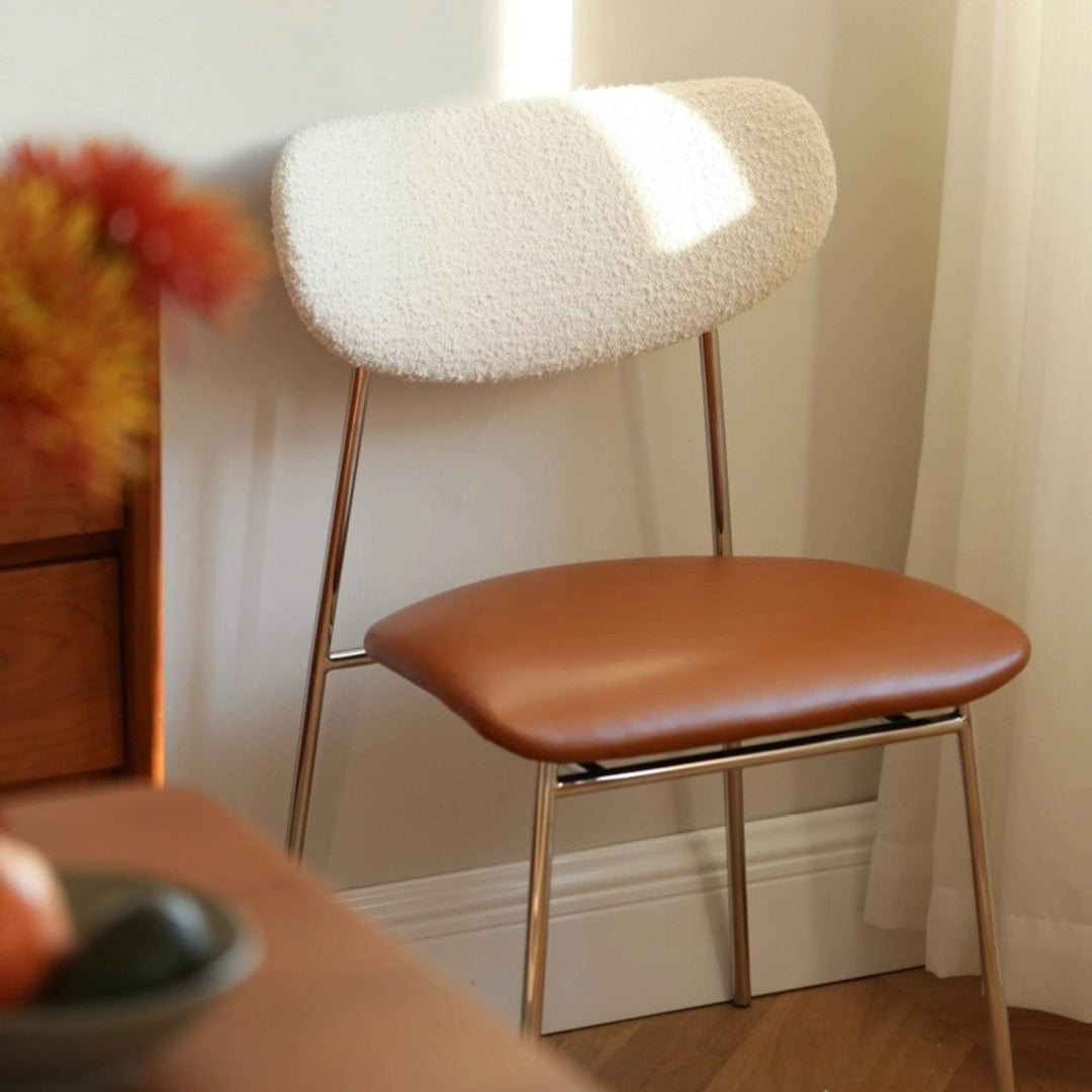 Chaise de salle à manger contemporaine scandinave en cuir PU avec dossier en laine d&