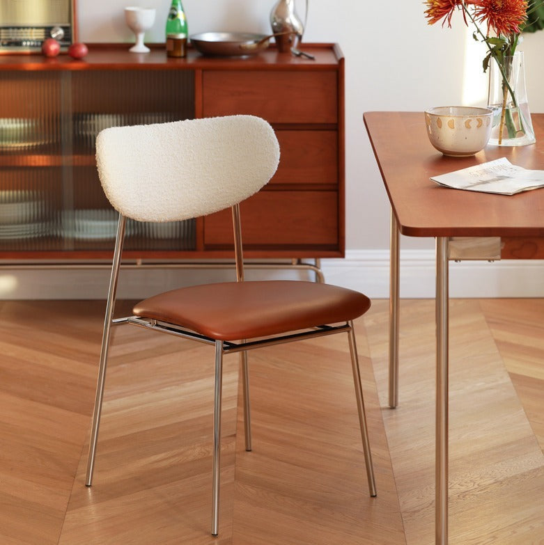 Chaise de salle à manger contemporaine scandinave en cuir PU avec dossier en laine d&