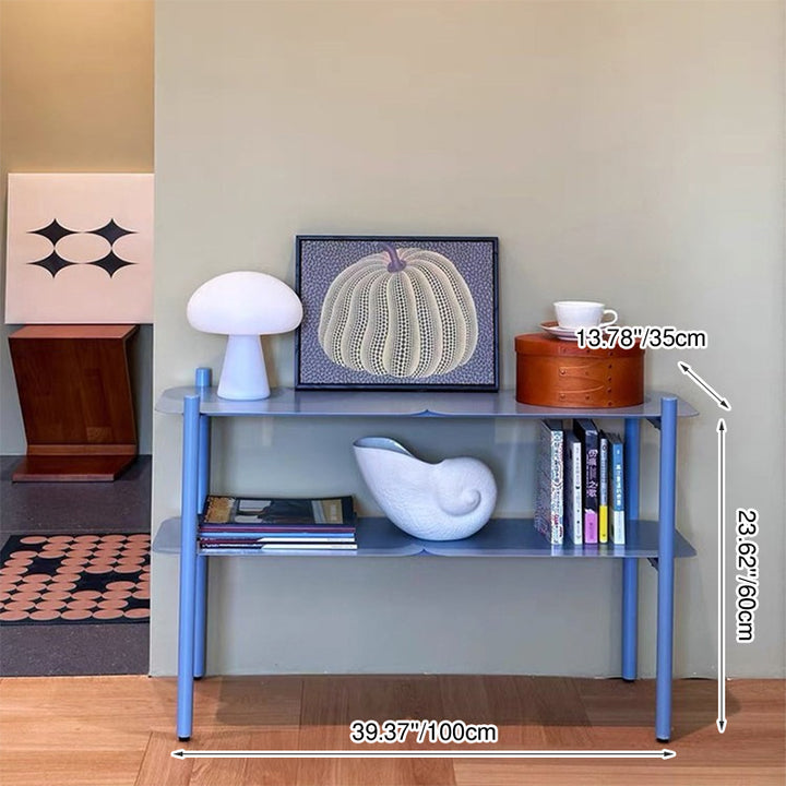 Modern Minimalist Iron Rectangular Blue Storage Shelf With 2-Tier Organizer For Living Room