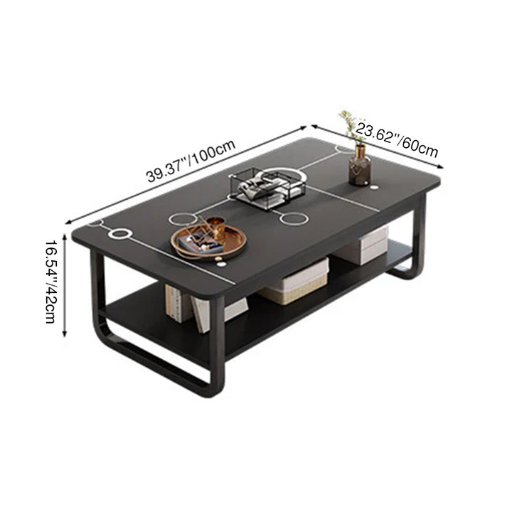 Table basse rectangulaire contemporaine en MDF et tuyaux en acier à 2 niveaux pour salon 