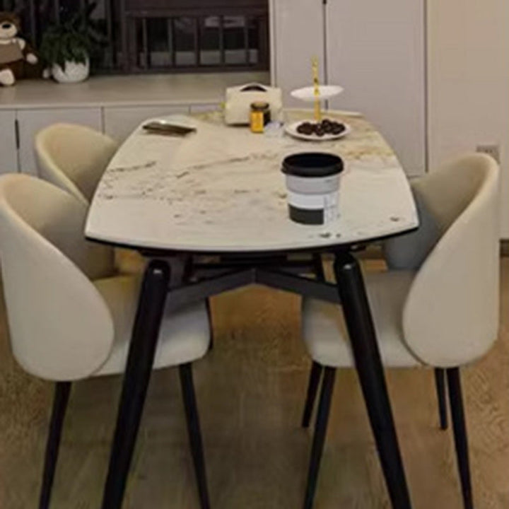 Modern Minimalist Microfiber Leather Plywood Carbon Steel Sponge Square Elliptical Curved Dining Chair Backrest For Dining Room