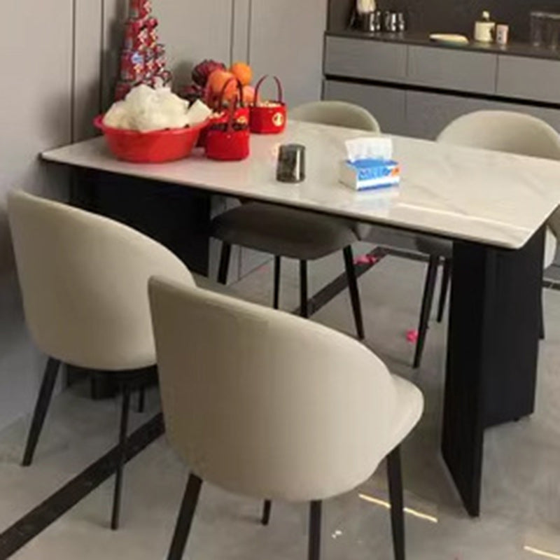 Modern Minimalist Microfiber Leather Plywood Carbon Steel Sponge Square Elliptical Curved Dining Chair Backrest For Dining Room
