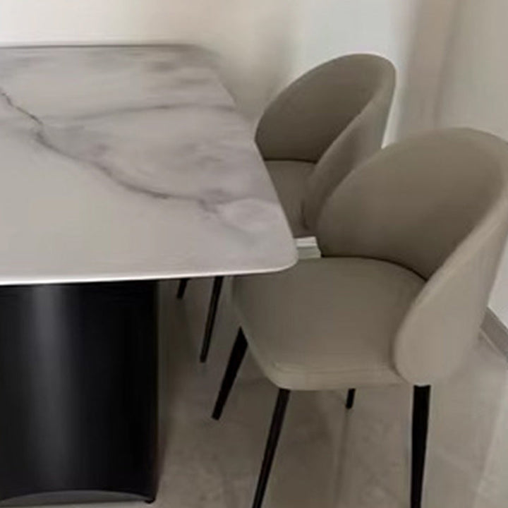 Modern Minimalist Microfiber Leather Plywood Carbon Steel Sponge Square Elliptical Curved Dining Chair Backrest For Dining Room