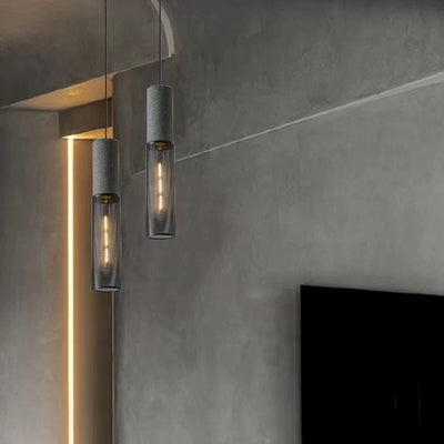 Contemporary Industrial Cylinder Metal Cement 1-Light Pendant Light For Living Room