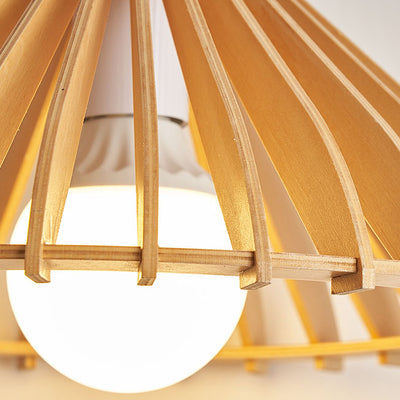 Japanischer Wabi-Sabi Stil Walnuss Konisch Hohl 1-Licht Pendelleuchte 
