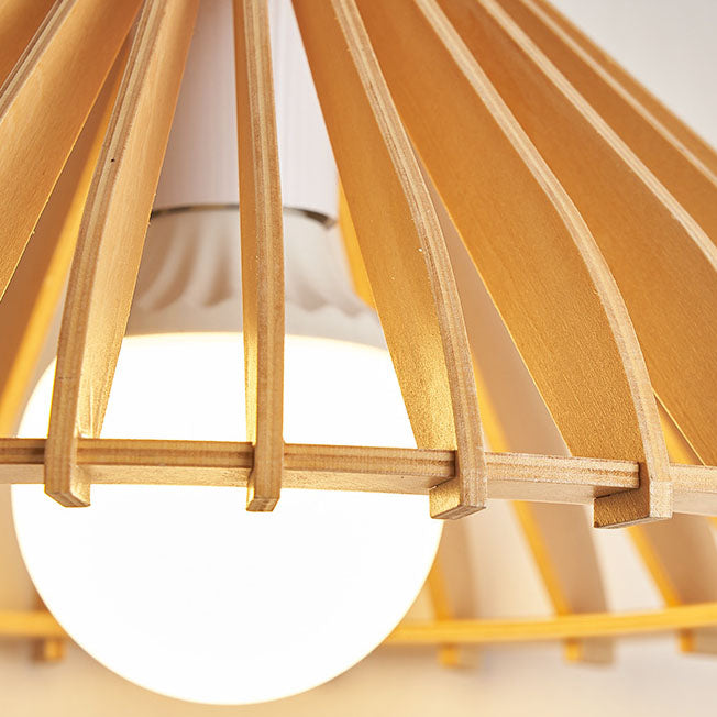 Japanischer Wabi-Sabi Stil Walnuss Konisch Hohl 1-Licht Pendelleuchte 