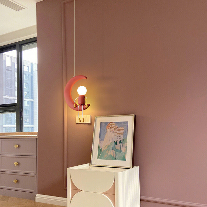 Suspension 1 Lumière pour Chevet en Résine de Fer et Verre avec Poupée Lune Contemporaine pour Enfants Nordiques 