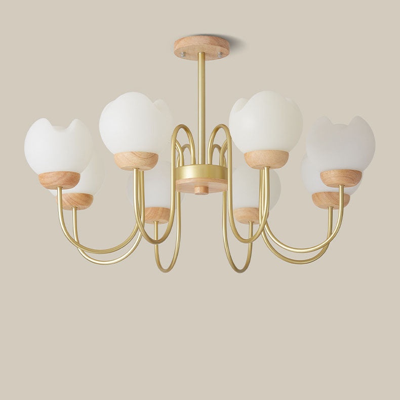 Modern Mid-Century Floral Metal Rubberwood Rotomolded 3/5/8 Light Chandelier For Living Room