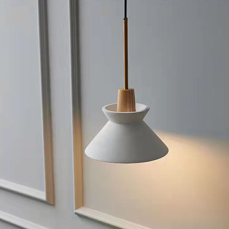 Zeitgenössische industrielle runde Kegel Hardware Glas Zement Holz 1-Licht Pendelleuchte für Wohnzimmer 