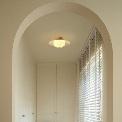 Modern Minimalist Round Ball Bowl PE Wood Iron 1-Light Semi-Flush Mount Ceiling Light For Living Room