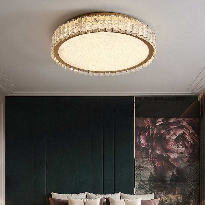 Plafonnier LED rond en cristal en acier inoxydable de luxe contemporain pour chambre 