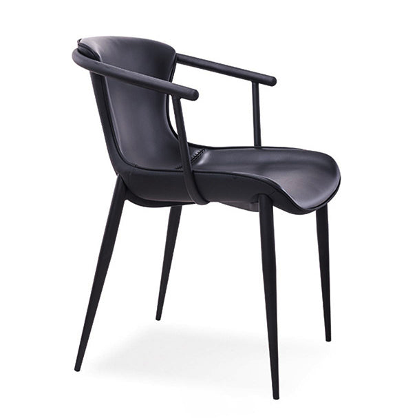 Chaise de salle à manger en cuir et métal avec dossier trapézoïdal minimaliste moderne pour salle à manger 