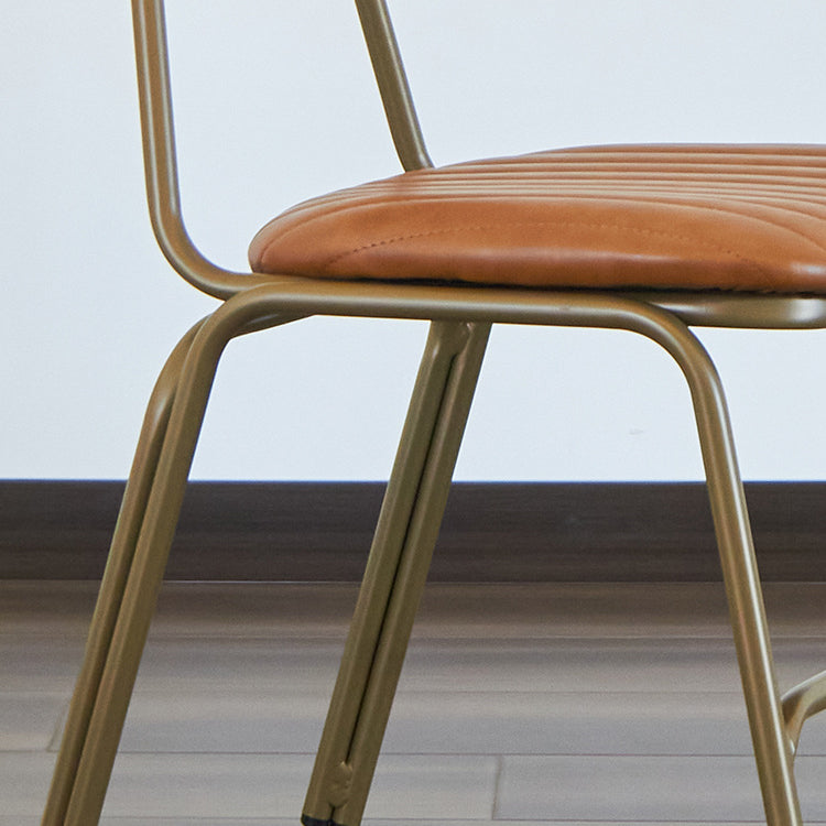 Chaise de salle à manger contemporaine en cuir industriel avec dossier et repose-pieds en fer carré à rayures elliptiques 