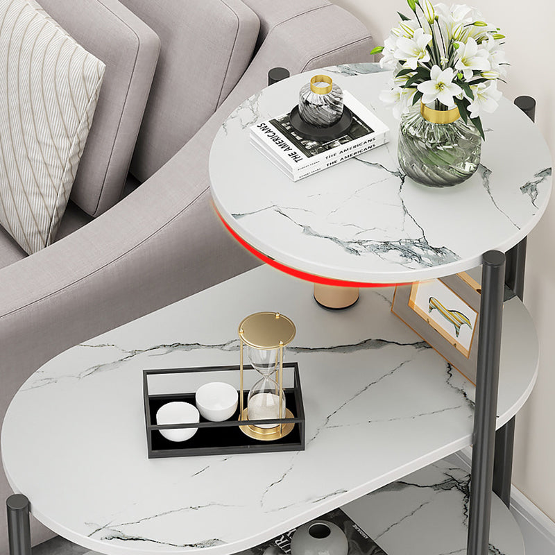 Mesa auxiliar rectangular de hierro y mármol escandinava contemporánea de 3 niveles para sala de estar 