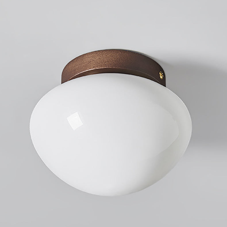 Contemporary Scandinavian Walnut Copper Glass Ball 1-Light Semi-Flush Mount Ceiling Light For Hallway
