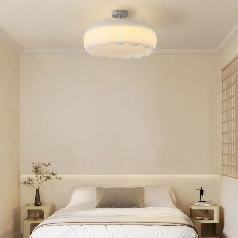 Modern Minimalist Round Flower Hardware PE LED Semi-Flush Mount Ceiling Light For Bedroom