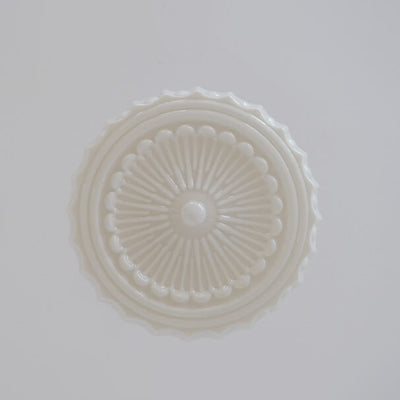 French Vintage White Jade Glass Stripes Round Drum LED Semi-Flush Mount Ceiling Light