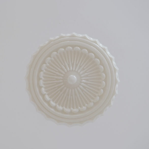 French Vintage White Jade Glass Stripes Round Drum LED Semi-Flush Mount Ceiling Light