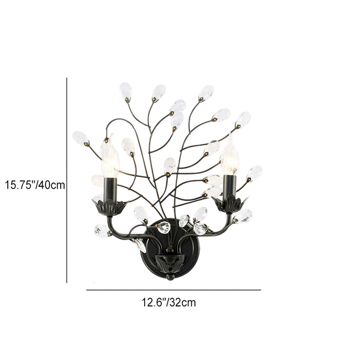 Traditionelle Vintage Eisen Zweige Kristall Dekor 2-Licht Wandleuchte Lampe für Wohnzimmer 
