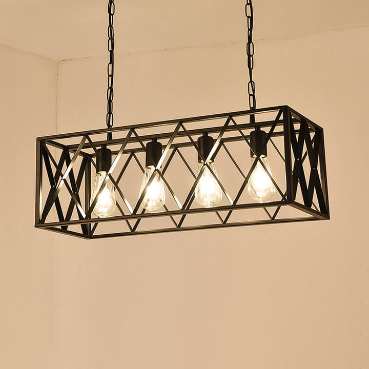 Lámpara de Araña de Jaula Geométrica Rectangular de Hierro Tradicional de 4/6 Luces para Comedor 