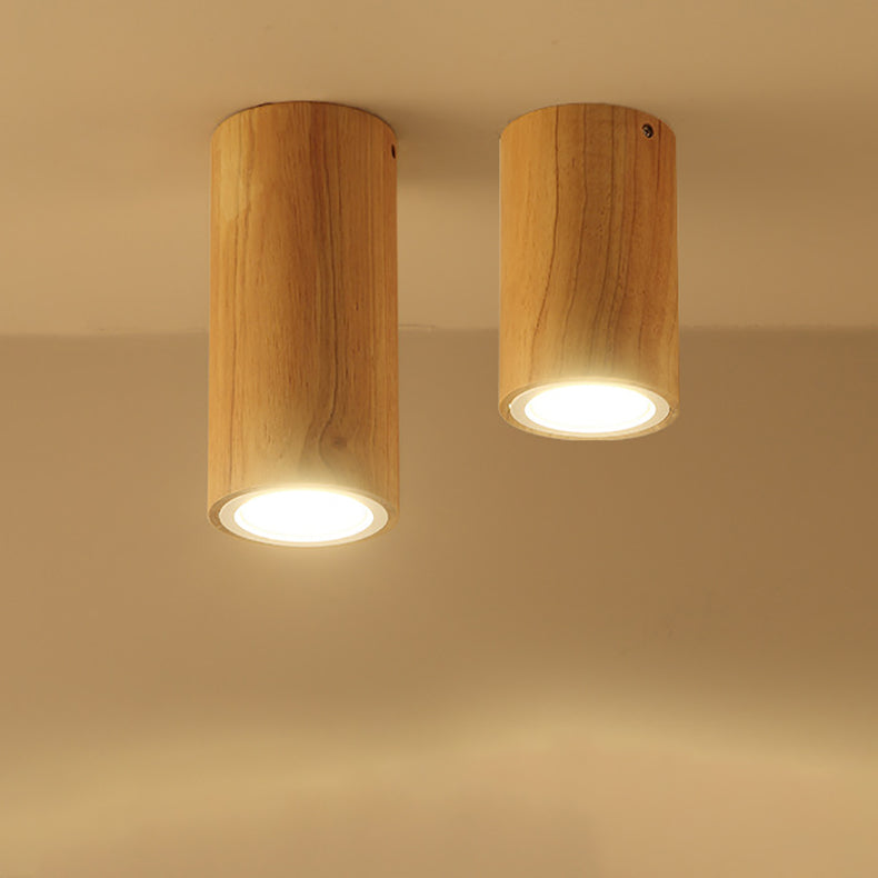 Nordic Creative Log Wood Tube LED Flush Mount Ceiling Light