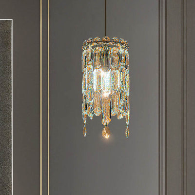 Suspension moderne en cristal cylindrique à 1 lumière pour salon 