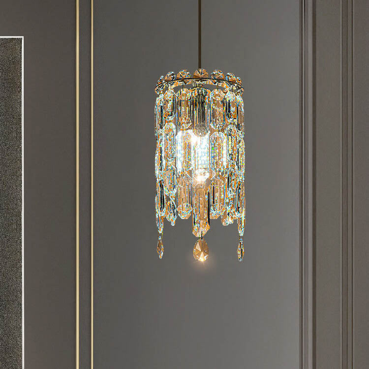 Suspension moderne en cristal cylindrique à 1 lumière pour salon 