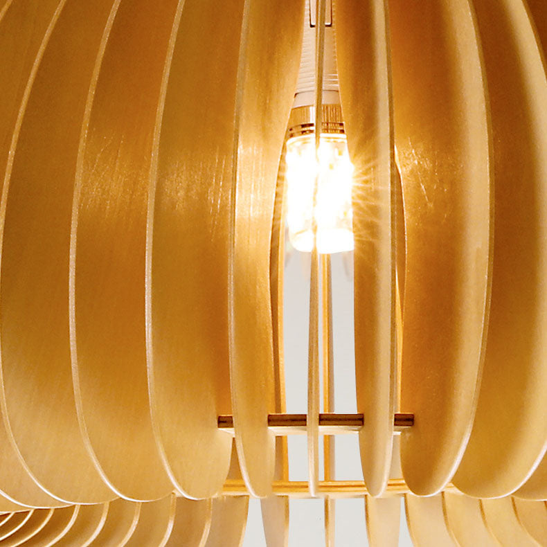 Zeitgenössische Retro-Holzkürbisform 1-Licht Semi-Flush Mount Deckenleuchte für Schlafzimmer 
