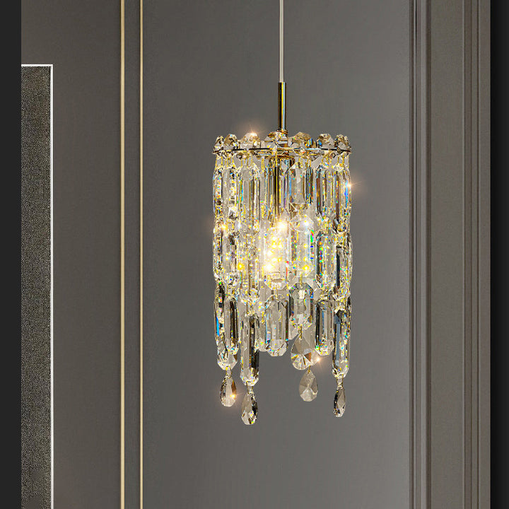 Moderne Art Deco Zylinder Hardware Kristall 1-Licht Pendelleuchte für Wohnzimmer 