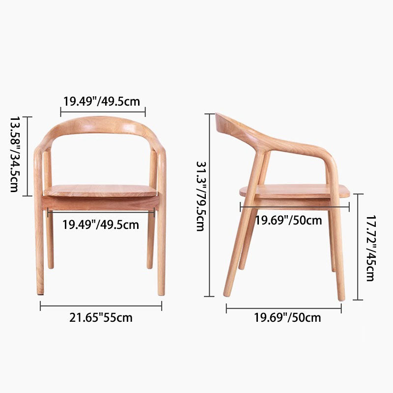 Moderner minimalistischer Esszimmerstuhl mit gebogenem Rahmen aus Kautschukholz, Baumwoll-Leinen-Bezug, Rückenlehne und Armlehnen für das Esszimmer 