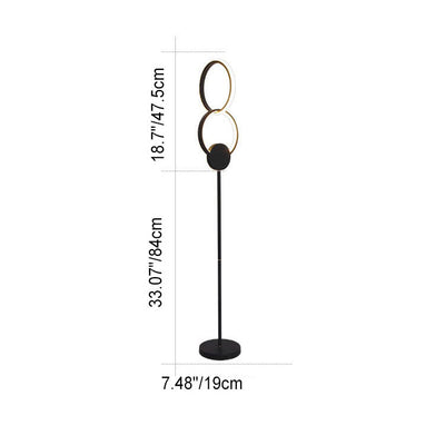 Lámpara de pie LED con base de hierro interconectada de anillos dobles de acrílico de simplicidad moderna 
