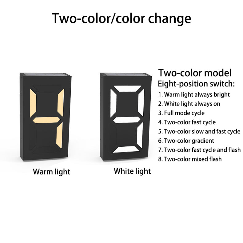Moderne minimalistische rechteckige LED-Solar-Türschild-Wandleuchte aus ABS und PC für den Außenbereich, digitale Dekoration für Terrasse 