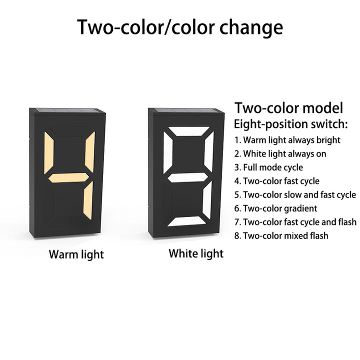 Moderne minimalistische rechteckige LED-Solar-Türschild-Wandleuchte aus ABS und PC für den Außenbereich, digitale Dekoration für Terrasse 