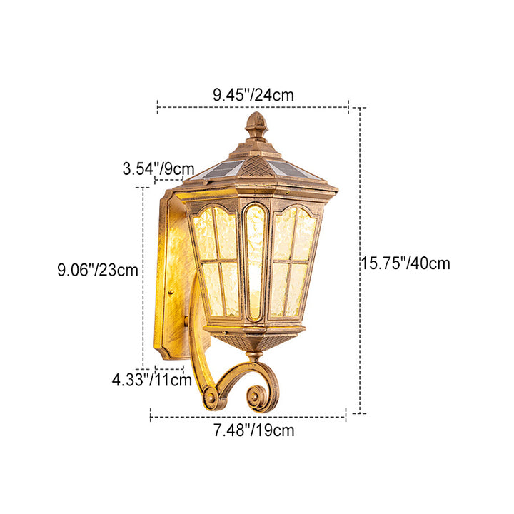 Traditional European Solar Outdoor Lantern Aluminum Glass Waterproof 1-Light Wall Sconce Lamp for Outdoor Patio