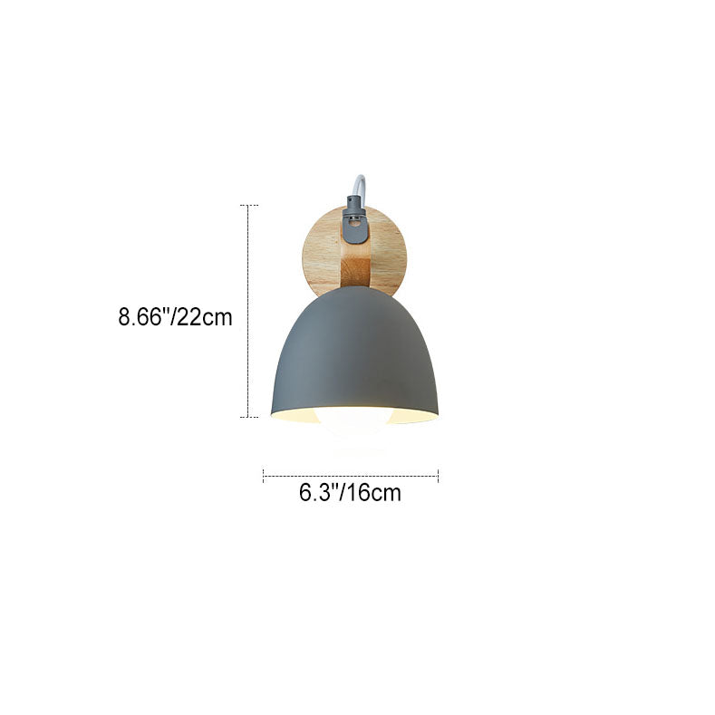 Nordic Macaron Dome Shade Wooden Chassis 1-Light Wall Sconce Lamp