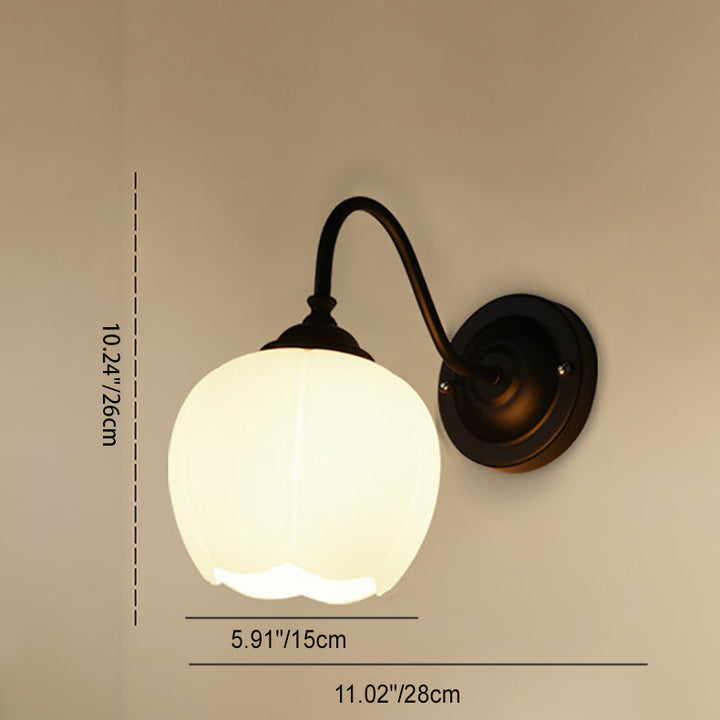 Lámpara Aplique de Pared de 1 Luz de Vidrio de Hierro Floral Moderno Minimalista para Dormitorio 