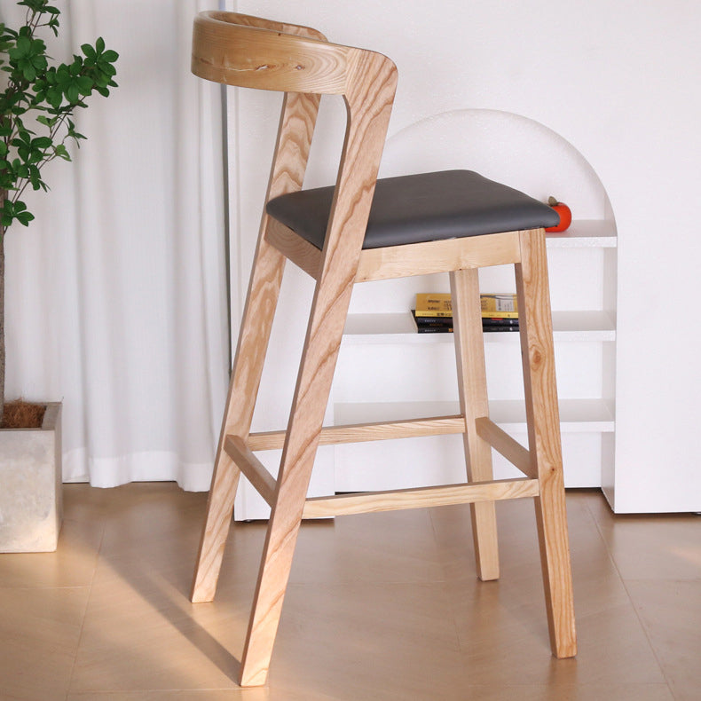 Tabouret de bar contemporain nordique en tissu carré incurvé avec dossier et repose-pieds pour salle à manger 